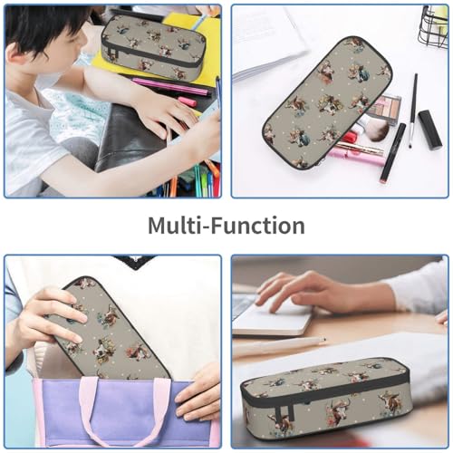 Image of Western Cow Pencil Case Aesthetic Large Capacity Pen Pouch | Storage Bag with Compartments for Travel School Office Organizer