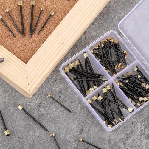 Image of 90 Pcs Nails for Hanging Pictures, 3 Different Size Small Nail for Picture Hangings Sturdy Pictures Frame Nail Picture Hanging Nails with Plastic Box (Black Gold)