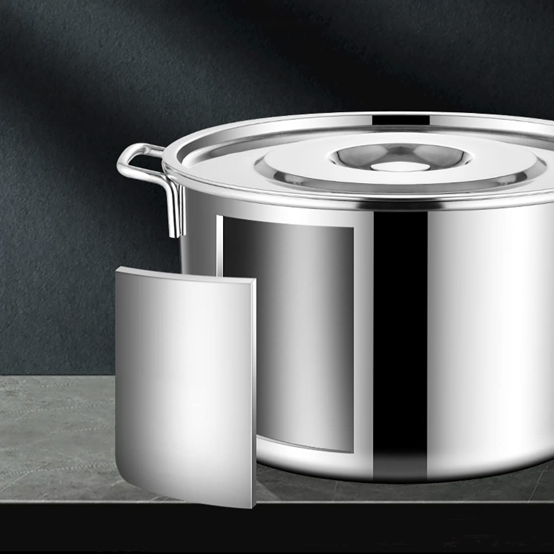 Pentola capiente Acciaio Inox Pentola Grande, pentola Classica in Acciaio Inox con Coperchio, 9L-50L, lucidatura a Specchio, Padella Antiaderente, 6 Dimensioni, Argento (Size : 40 * 23cm(30L))
