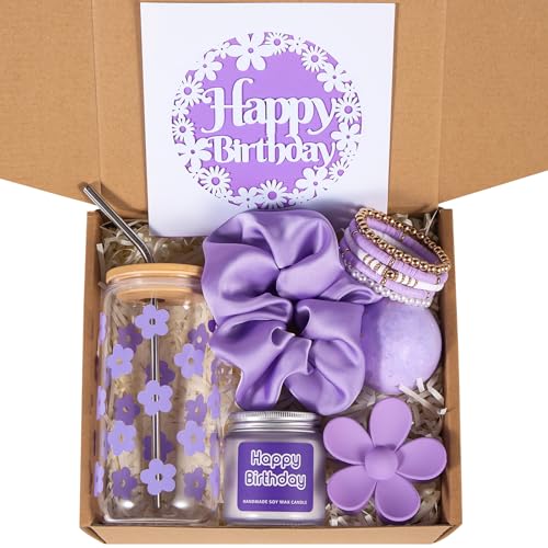 Image of JTEWB Birthday Gifts For Women, Teen Girl, Her, Happy Birthday Gift Box For Girl, Women, Sister, Daughter, Friends, Cute Daisy Aesthetic Glass Cups Gift Set 7pcs
