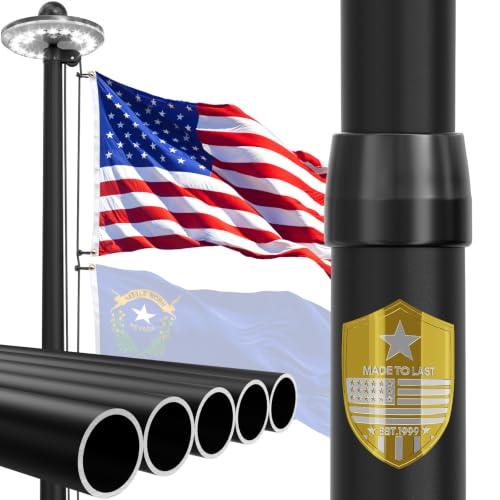 25FT Heavy Duty Flag Pole, 2.7' Aluminum, Solar Light...