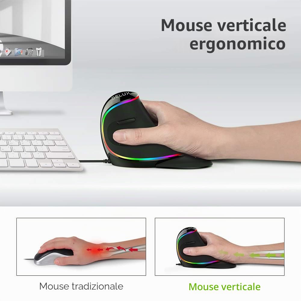 DELUX Mouse Verticale Con Filo