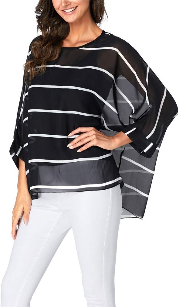 Plus Size Floral Chiffon Batwing Sleeve Tunic Blouse Boho Off-Shoulder Beach Cover Up Loose Summer Tops for Women - Image 4