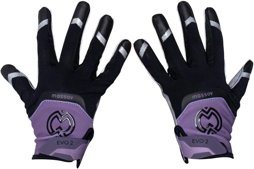 EVO2 Football Gloves - Sticky Football Gloves with ProTac Palms, Massov Mesh & 4D Sport Mesh for Elite Fit & Superior Breathability - Youth, Purple/Silver, Medium