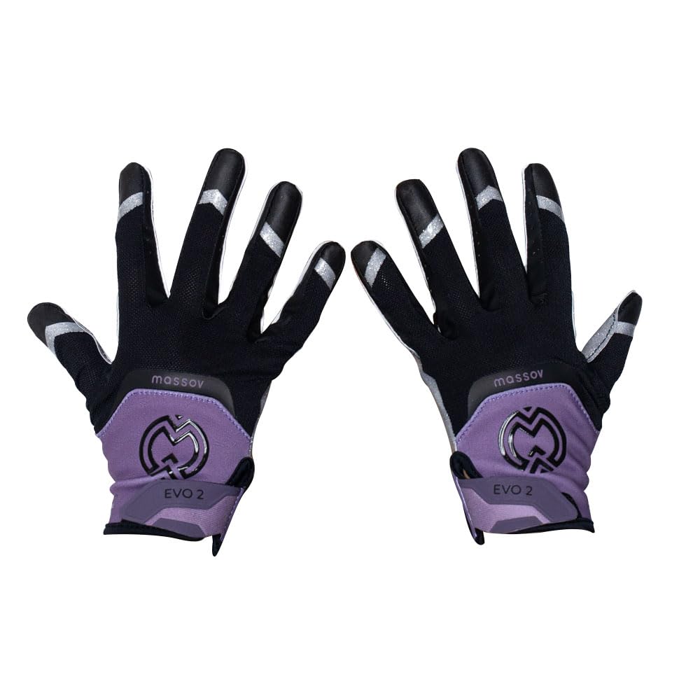 MASSOV EVO2 Football Gloves – Sticky Grip ProTac Palms, Breathable Mesh Fit, SFIA – Adult Football Gloves - Mens, X-Large, Purple/Silver Color