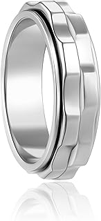 LuckyAmor Fidget Rings For Anxiety For Women, Spinning Anxiety Ring Stainless Steel Fidgets Two Gear Fidget Ring High Polish Anxiety Ring for Women Men Wedding Band Gifts Jewelry Size 6-10 (8, Silver)
