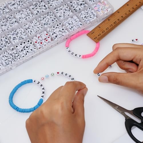 Image of Amaney 1600pcs Acrylic Letter Beads - 4x7mm White, A-Z 31 Styles for Jewelry Making Bracelets, Necklaces, Key Chains