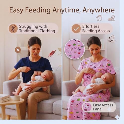 Image of Zero Clothing Feeding Dress for New Moms Casual Loungewear Ankle Length | Cotton Maternity Nighty | Zipless Feeding Dresses for Women | Pregnancy & Nursing Wear
