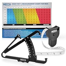 MEDca Body Fat Caliper and Measuring Tape for Body - Skinfold Calipers and Body Fat Tape Measure Tool for Accurately Measuring BMI Skin Fold Fitness and Weight-Loss, Black