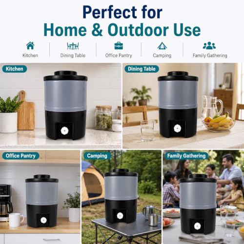 Image of Plastic Water Jug | Food Grade | Insulated Water jug Cool Chilled Water Camper jar (Black & Grey, 15 litres)