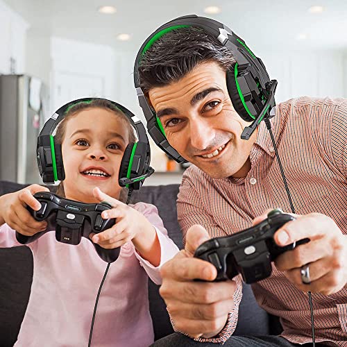 Image of BENGOO G9000 Stereo Gaming Headset for PS4 PC Xbox One PS5 Controller, Noise Cancelling Over Ear Headphones with Mic, LED Light, Bass Surround, Soft Memory Earmuffs for Laptop Mac - Green