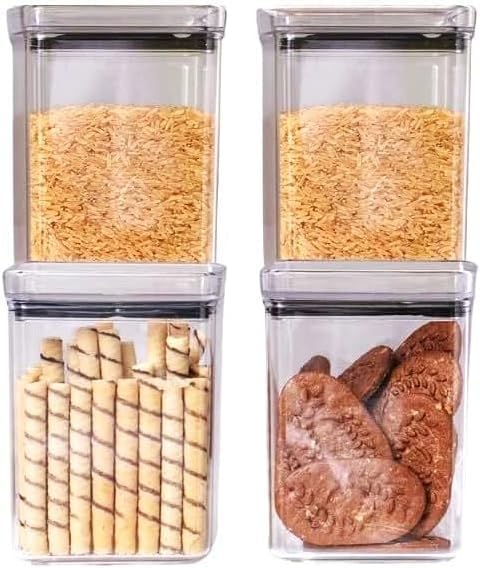 Kit 4 Pote Hermético Quadrados Mantimentos Cozinha Acrílico 1,1L