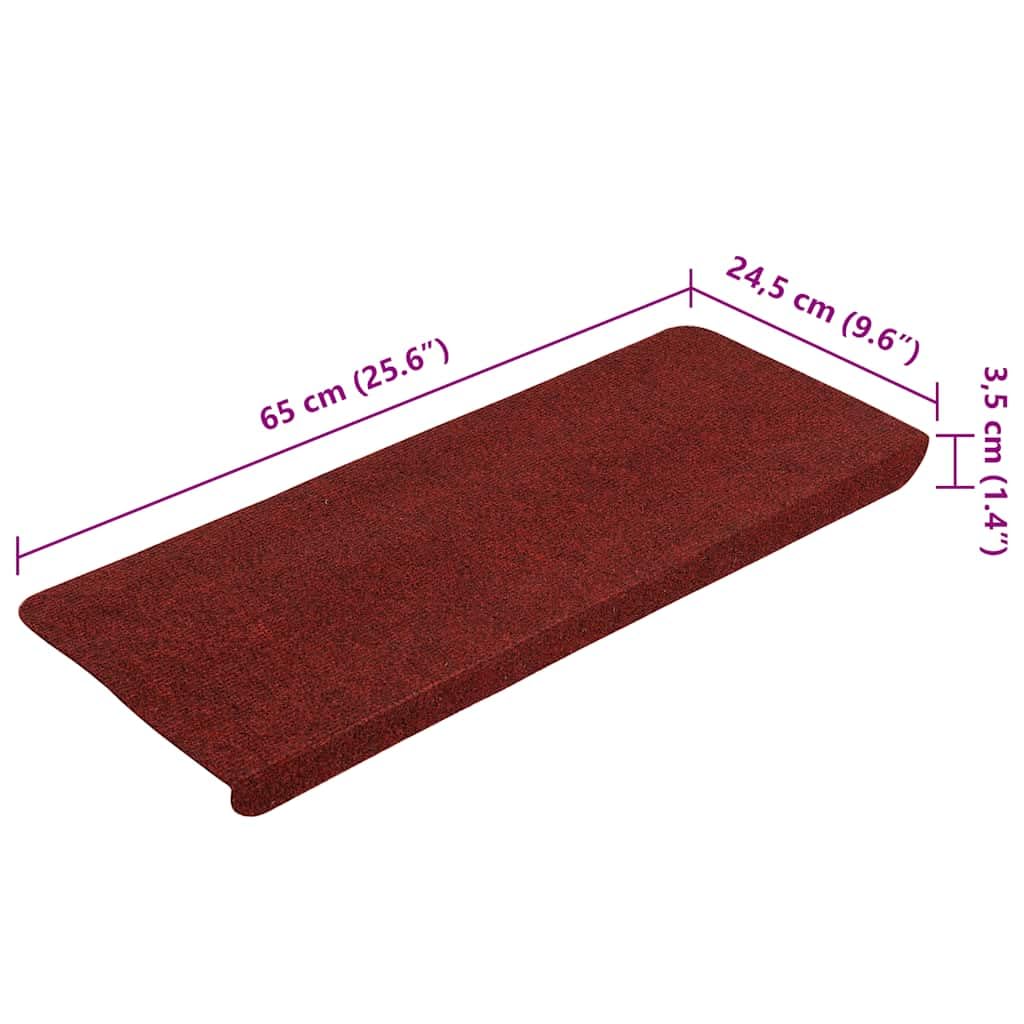 15 alfombrillas autoadhesivas para escaleras, color rojo, 65 x 24,5 x 3,5 cm, fieltro punzonado, antideslizantes, amortiguadoras acústicas para escaleras de madera, pasillos y interiores