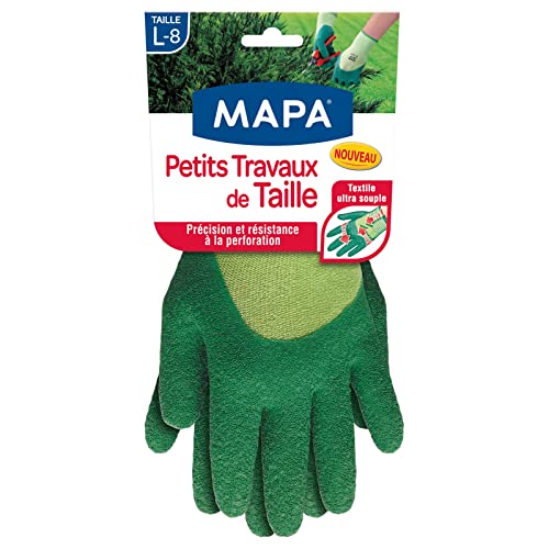 MAPA - Petits Travaux de Taille - Gants de Jardinage support Textile souple et enduction Latex - Ultra Flexibles et Résistants à la perforation - 1 paire - Taille L