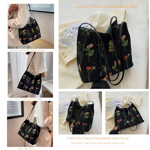 Image of Floral Canvas Purse for Women, Embroidered Handbag with Pu Handle, Small Summer Daily Tote Bag for Shopping Work Gym | cotton canvas