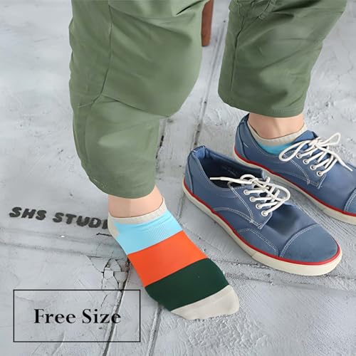 Image of MOMISY Men's Premium Cotton Cushion Ankle length Socks, (Multicolor) Pack of 5 (Free Size)