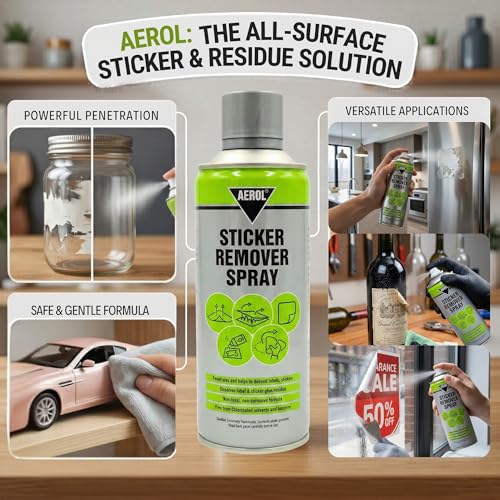 Image of Aerol Adhesive Remover Spray Grade 835, 275g (406ml) | Sticker, Label & Glue Residue Remover | Removes Tape, Decal & Adhesive Residue | For Glass, Metal, Certain Plastics & Painted Surfaces