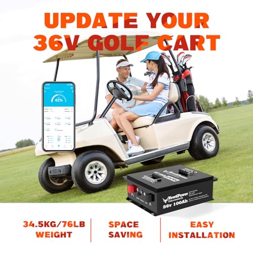 Image of 36V 100Ah Golf Cart Lithium LiFePO4 Battery with Charger and 200A BMS Grade A Cells Deep Cycle Rechargeable Battery,10000+ Cycles,Perfect for Golf Cart,Off Grid Applications