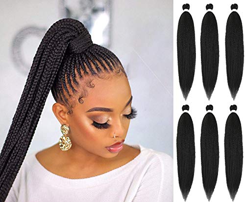 AGO Pre-stretched Braiding Hair 6 Packs /Lot 28 Inch Professional Itch Free Low Temperature Synthetic Crochet Braids Hot Water Setting Braiding Hair (28 inch, 4#)