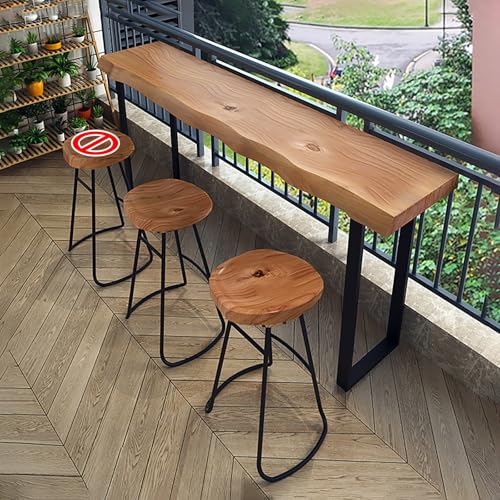 Mesa auxiliar estrecha – Juego de mesa de bar de madera moderno, mesa rectangular de altura de barra con reposapiés para sala de estar compacta o espacios de cocina
