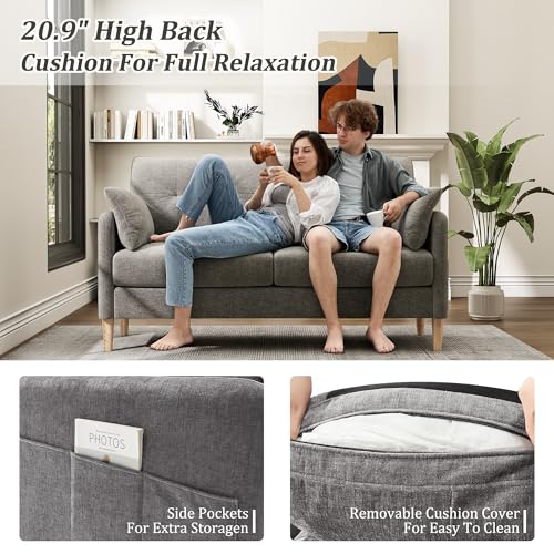 Image of Hanherry Loveseat Sofa, 62.6 inch Small Couch for Living Room, Comfy Chenille Fabric Love Seat for Bedroom with Throw Pillow,Removable Cushion Cover,Couches for Small Space,Apartment,Dorm