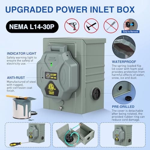 Image of Nilight 30A 15FT Generator Extension Cord Power Inlet Box with Locking Connector 125 /250V 7500W 10 Gauge STW ETL Listed 4 Prong L14-30P L14-30R Cable for RV Outdoor Use