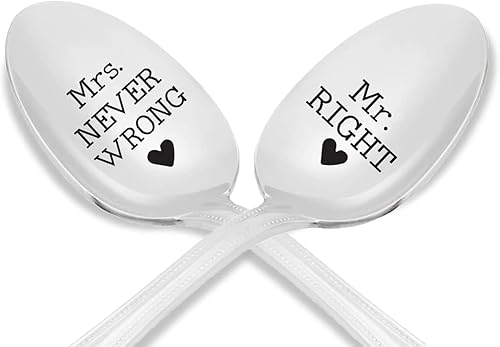 Miniatura 2 de Regalos para parejas para él y ella: Mr Right and Mrs Never Wrong grabadas de acero inoxidable para café y té, regalos de aniversario y boda para él
