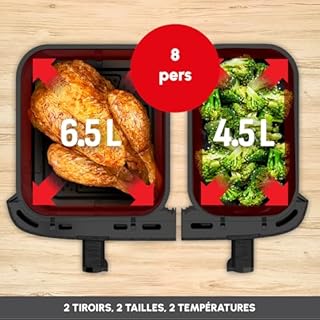 Moulinex Dual Easy Fry XXL, air fryer 2 tiroirs, jusqu'à 10personnes, 7programmes prédéfinis, EZ942BF0, Gris Foncé