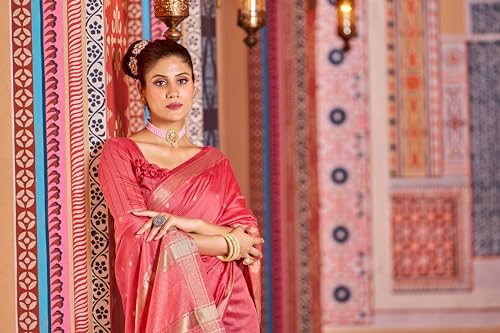 Image of SWORNOF Women's Pure Silk Saree With Blouse Piece (RANI)