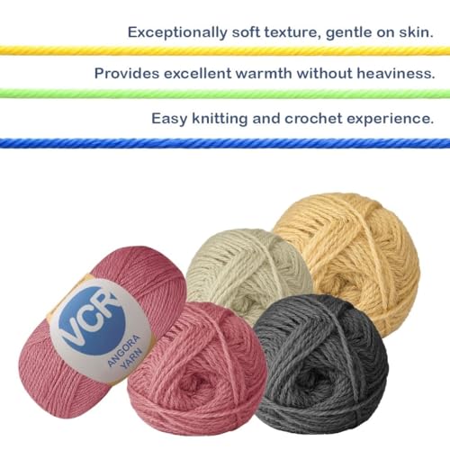 Image of VCR Off White Angora Knitting Yarn, Pack of 1, 100 Grams Hank, 256 Meters Length, 80% Flurry - 20% Acrylic Polyamide Soft Ball for Crochet and Knitting, Suitable for Baby Blankets, Cushion Covers