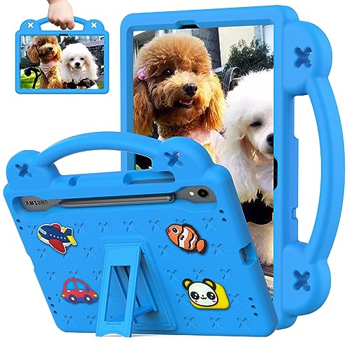 Sfulatdc Custodia per tablet per bambini Samsung Tab S10 Lite/S10 FE/S9 FE/S8, con cavalletto integrato e manico, antiurto, simpatica, compatibile con Galaxy S9 da 11" (SM-X710/X716B/X718U), blu