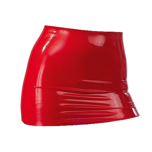 EXLATEX Women's Latex Rubber Gummi Black Mini Skirt - Small - Red