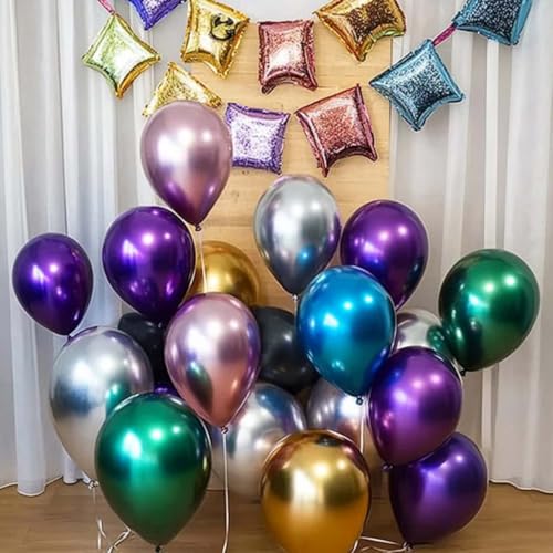 Image of 300 Pcs Metallic Chrome Balloons 12 Inch Colorful Party Balloon for Wedding Baby Shower Christmas Birthday Party Decoration