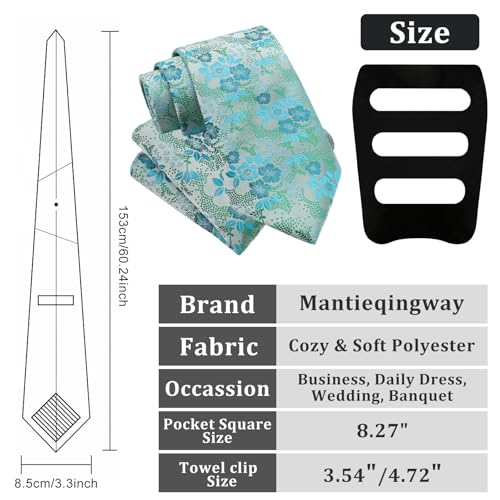 Image of Mantieqingway Floral Ties for Men, 3pcs /set Neck Tie Pocket Square Holder Set for Wedding Business Prom Party Usual