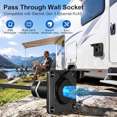 Image of Dreyoo Pass Through Wall Socket Compatible with Starlink Gen3, RJ45, CAT6, Ethernet Bulkhead Connector, Aluminum Female to Female Wall Plate for Camper Trailer Boat, IP68 Waterproof