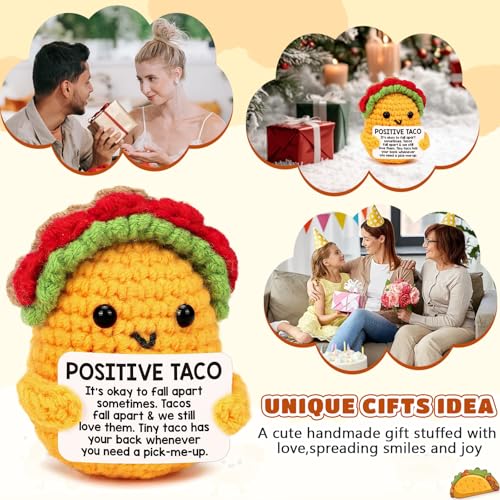Image of Positive Crochet Taco | Handmade Crochet Toys for Inspirational Relaxation for Women, Students, Coworkers | Perfect Cheer Up Home & Office Companion