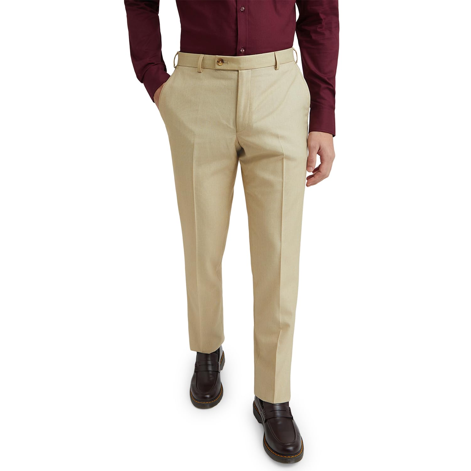 Smart Fit Poly Viscose Blend Stripe Pattern Flat Front Formal Trouser