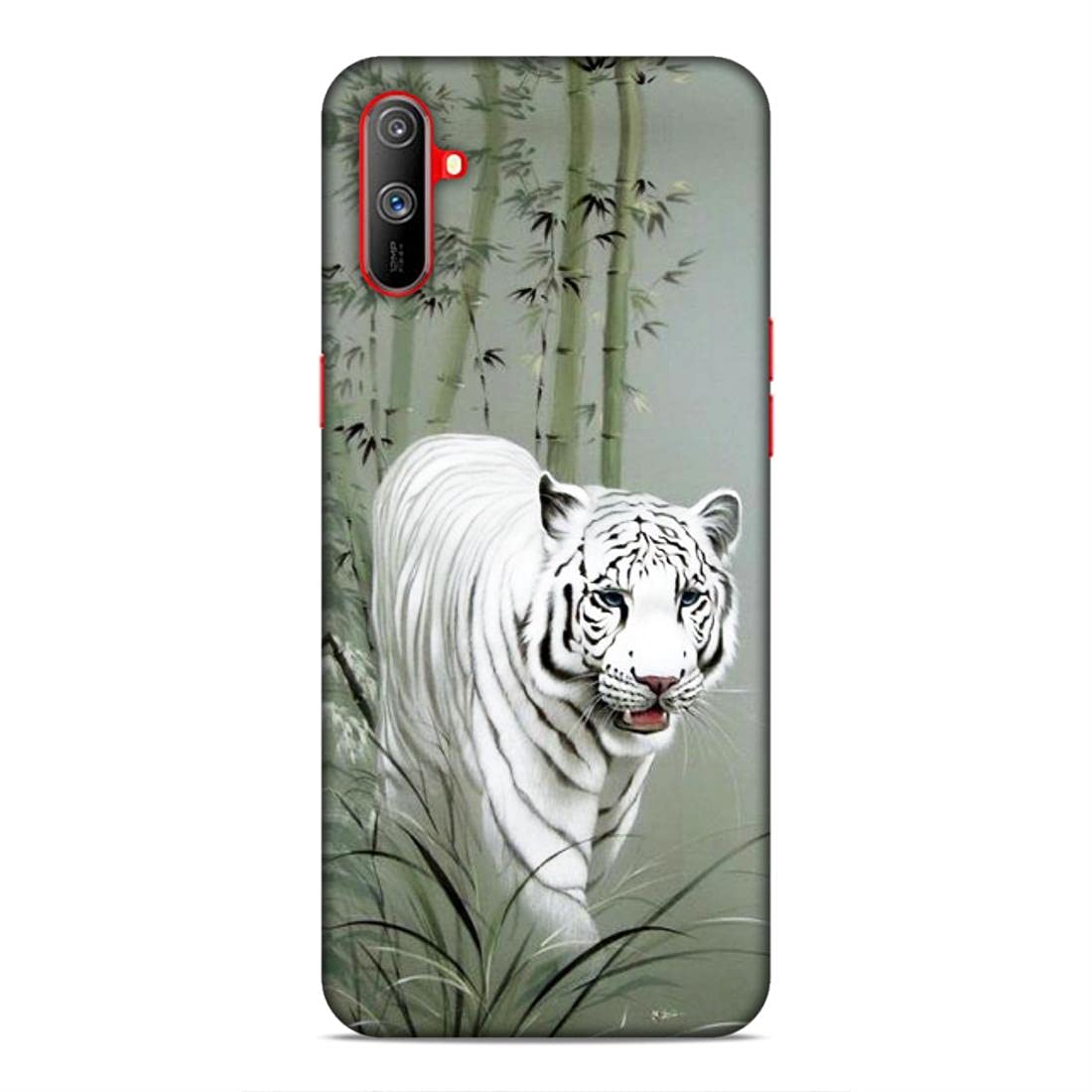 Lucent CraftsPremium Unique Stylish Slim Lightweight Shock Proof Hard Back Case Mobile Cover for Realme C3 (White Lion in Forest 3D Printed)