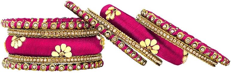Aheli Silk Thread Fabric and Stone Studded Kundan Chura Chuda Bangles Set Gift for Women Size - Image 2