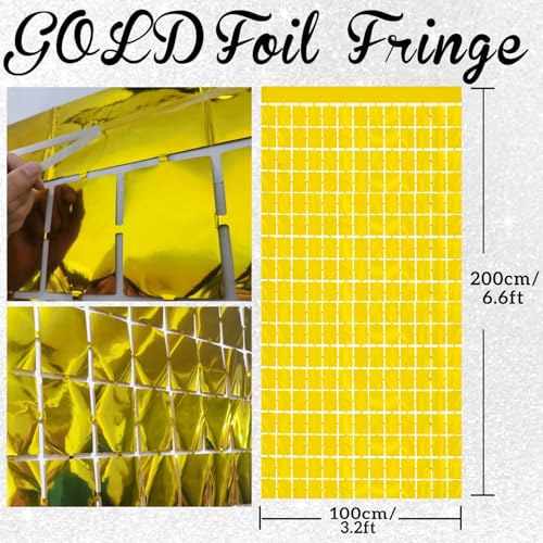 Image of GOER Gold Party Backdrop Metallic Tinsel Foil Fringe Curtains Photo Booth Props for New Year's Eve Graduation Birthday Wedding Baby Shower Bachelorette Holiday Celebration Party Decorations