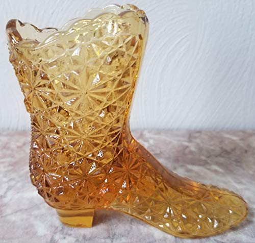 Four Beauties Collectibles Fenton Art Glass Daisy & Button Slipper Shoe Boot - Amber Glass - Original