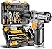 Caja de Herramientas Completa 133PCS - DEKO PRO Maletín Herramientas Gris,Para reparaciones Domésticas y Bricolaje, con Taladro Atornillador Eléctrico 12V para Perforar y Apretar/Aflojar Tornillos