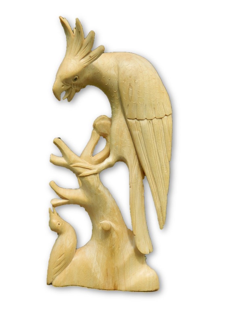 Thai Gifts Wooden Cockatoo Parrot Bird Carving - Hand Carved Bird 30cm