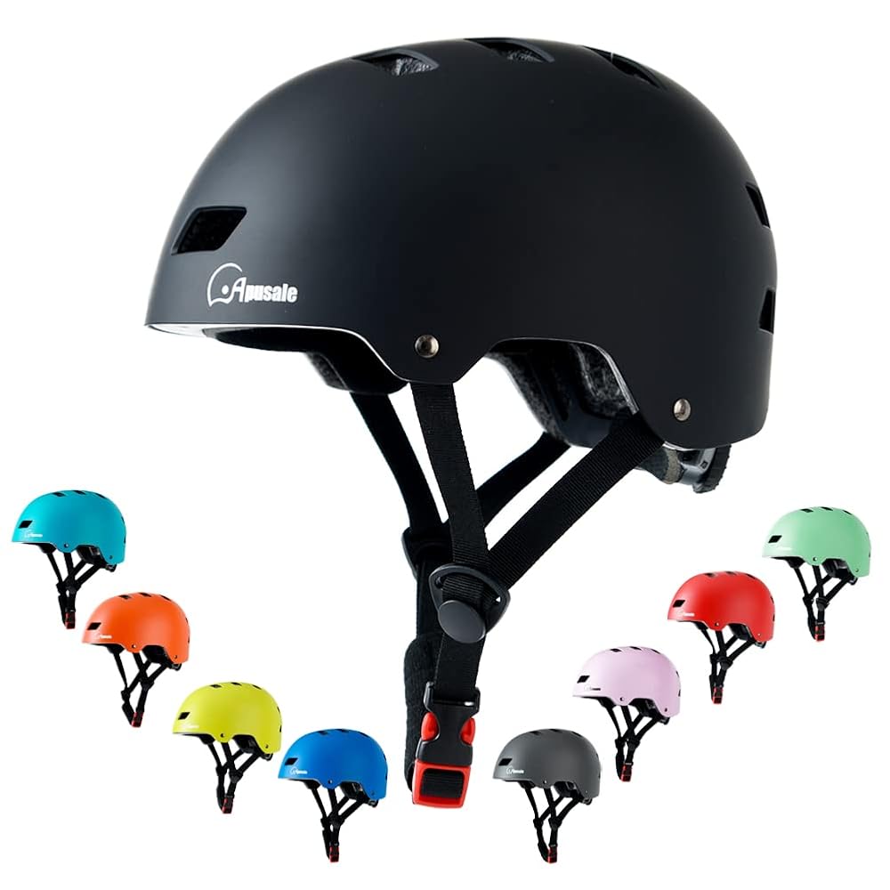 Apusale Bike Skateboard Helmet, Adjustable and Multi-Sport for Skate Scooter, 3 Sizes for Adult Youth Kids Toddler (Black)