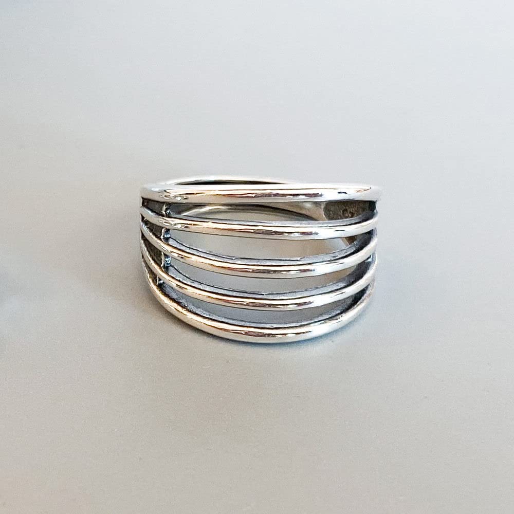 Anello In Argento Sterling 925,S925 Linee Multistrato In Argento Sterling Anello Anelli Regolabili Anello Aperto Retrò Argento Anello Per Il Pollice Anello Eterno Fascino Matrimonio Gioielli Regali