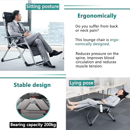 YOIZO Tumbona Plegable 84cm, con cojín, Tumbonas Jardin Eexterior Silla Plegable Ajustable para Patio, jardín, Playa, Piscina, con Almohada, Negro - imagen 4