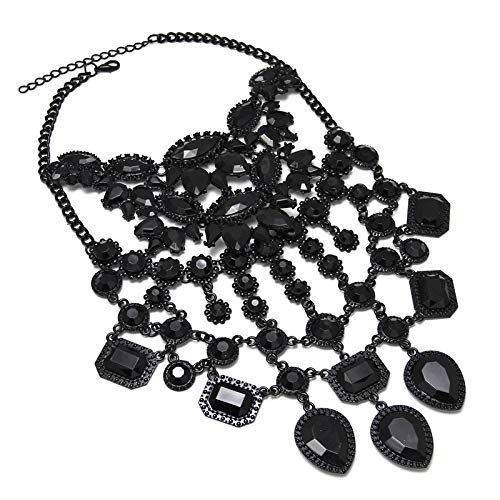 Modes schwarzes Tränenkristall -Anhänger Schmuck für Frauen Maxi Statement Bohemian Halskette