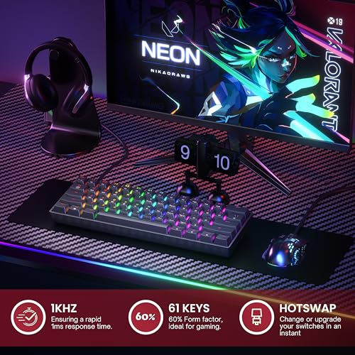 GK61 Mechanical Gaming Keyboard - 61 Keys Multi Color RGB Illuminated LED Backlit Wired Programmable for PC/Mac Gamer Tactile (Gateron Optical Brown) - Image 3