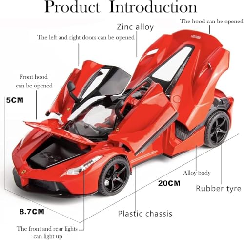 Image of 1:22 La Ferrari RAFA Toy Car Model for Kids Pull Back Diecast Car with Sound Light & Openable Doors Zinc Alloy Metal Sports Vehicle Boys Girls Gift (RED)