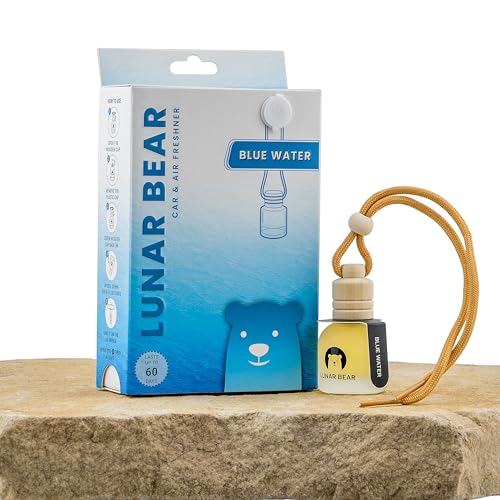 Image of LUNAR BEAR Blue Water Car Air Freshener | Hanging Car Perfume Diffuser with Protective Case | Luxury Car Fragrance Made with Premium Essential Oils | Alcohol Free & Long Lasting